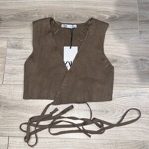 Zara brown wrap around‎ sweater vest NWT
